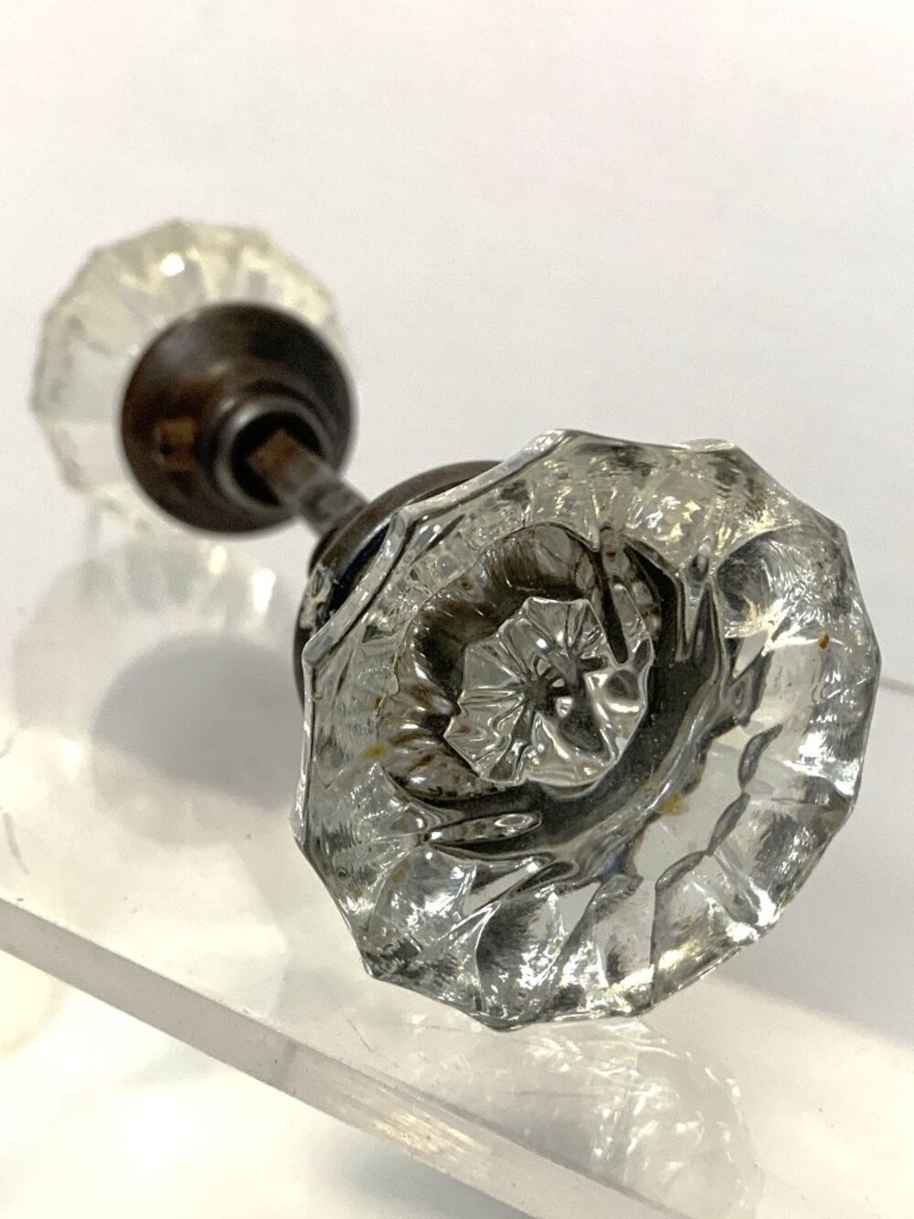 Vintage 12 Point Glass Doorknob and Shaft